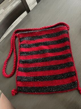 Red and Black Striped Knit Wristlet Bag